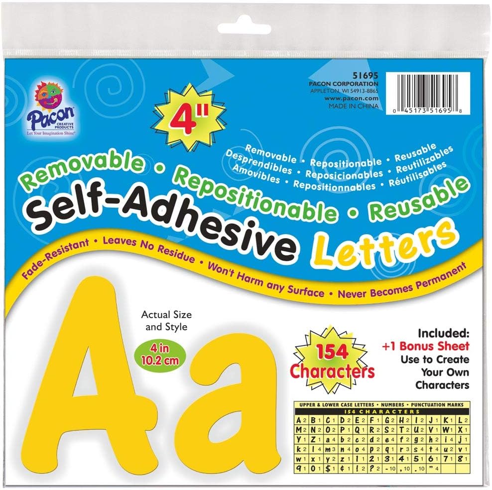 Pacon reusable self-adhesive vinyl letters and numbers front view
