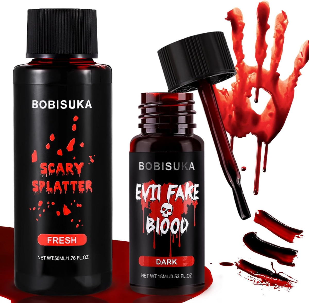 BOBISUKA 2PCS Halloween Fake Blood Makeup Kit - Includes Washable Realistic Fresh Squirt Liquid Blood, Dark Coagulated Blood Gel, For Zombie Vampire Scary Clown Monster Clothes Cosplay SFX Special Eff - Image 1