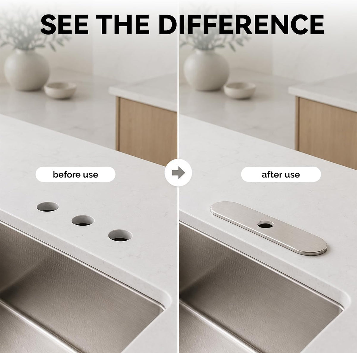 Kitchen sink setup with single-hole faucet and deck plate