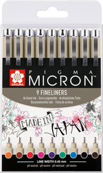 Sakura Pigma Micron 05 fineliner pens set of 9 front view