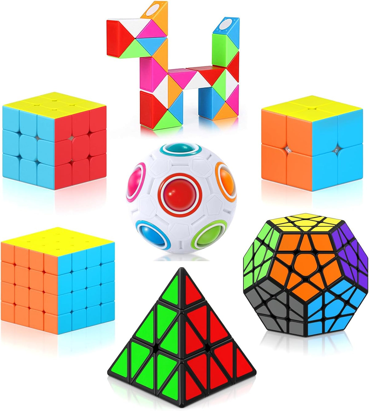 Vdealen speed cube set front view showcasing all 7 puzzle pieces