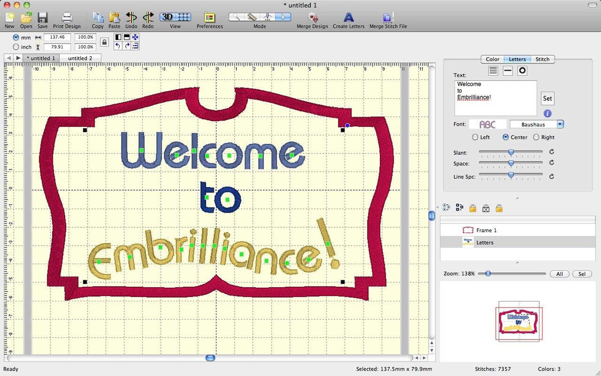 Embrilliance Essentials editing tools showing stitch recalculation feature