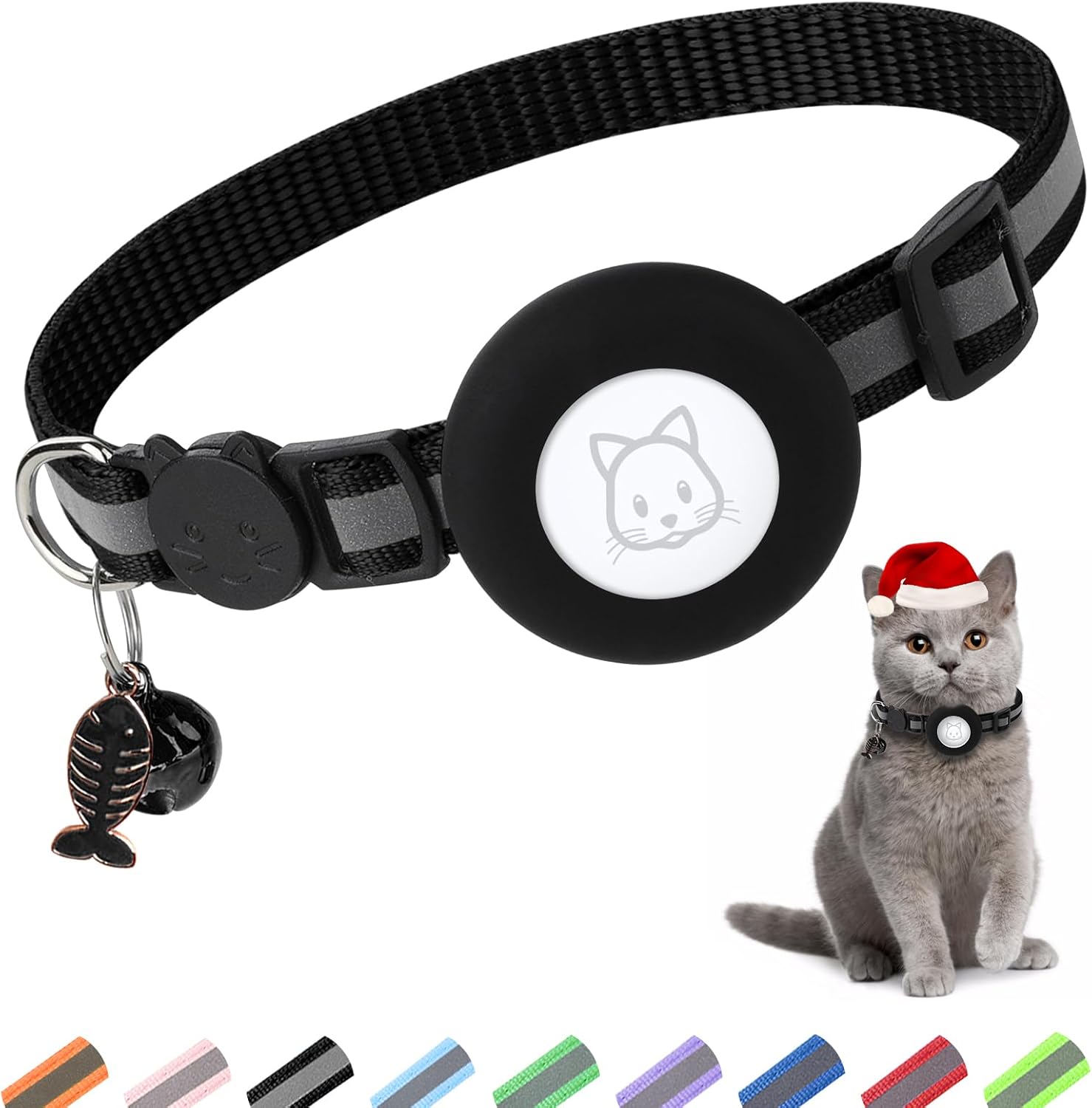 Airtag Cat Collar, Air tag Cat Collar with Bell and Safety Buckle in 3/8" Width, Reflective Collar with Waterproof Airtag Holder Compatible with Apple Airtag for Cat Dog Kitten Puppy (Black) - Image 1