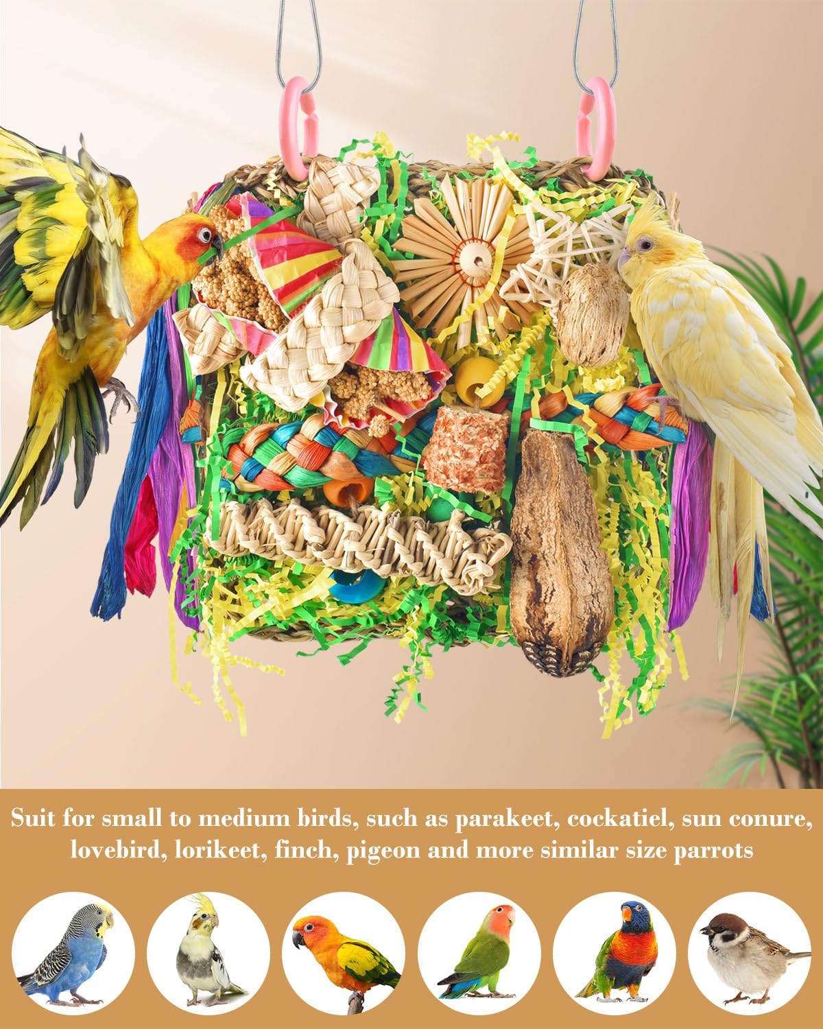 Parakeet foraging mat accessory with secure metal cage connectors.