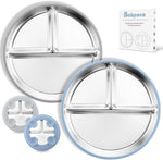 Bakpoco stainless steel toddler suction plates front view set of two