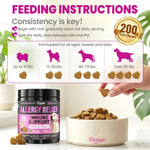 Close up of Dolean dog allergy supplement highlighting omega 3 and yeast relief formulation