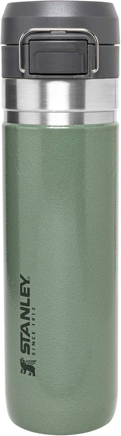 Side view of matte black Stanley quick flip hydration flask.