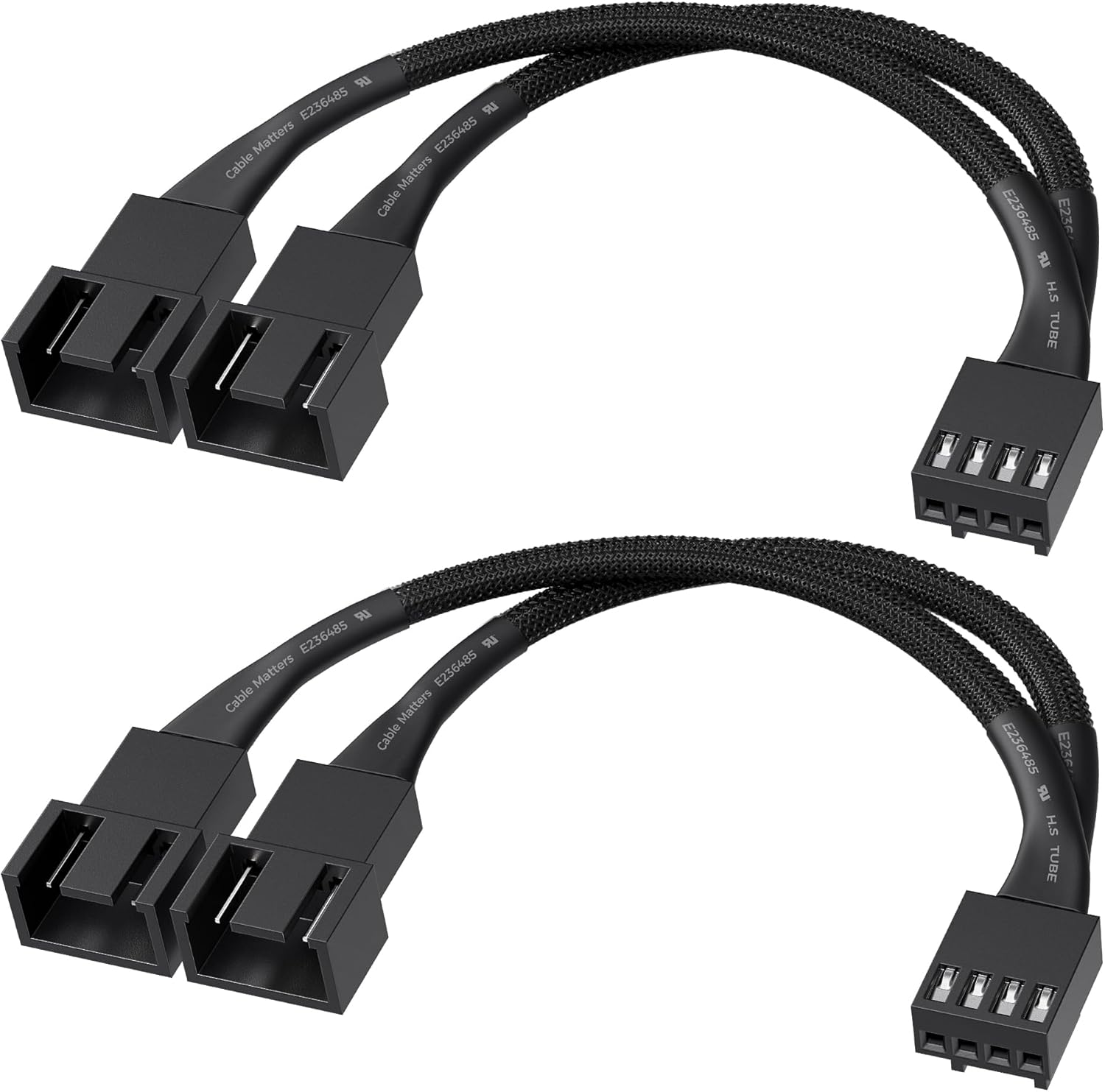 Cable Matters 2-Pack 2 Way 4 Pin PWM Fan Splitter Cable front view showing dual connectors.