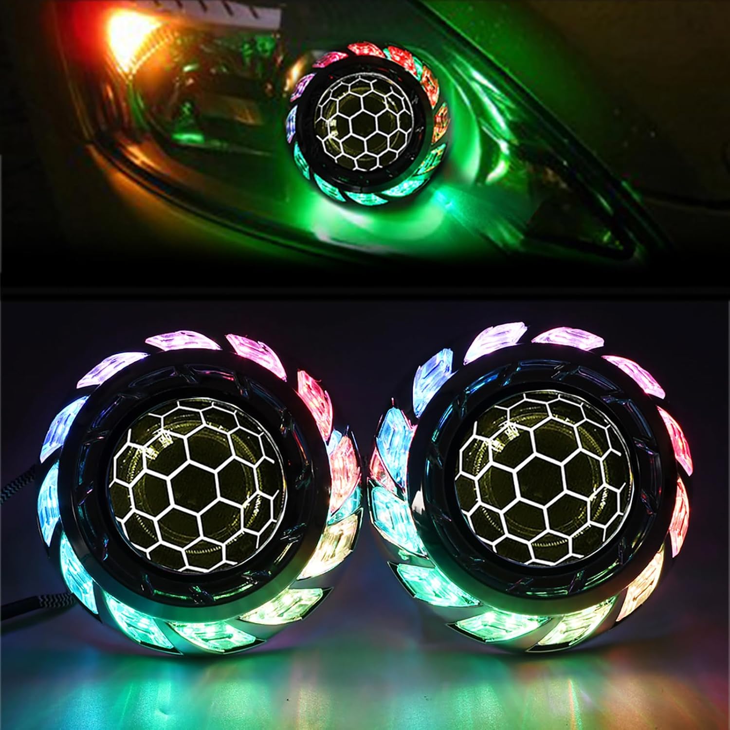 Yufanya 2.5 inch Honeycomb Bi LED Projector Lens front view.
