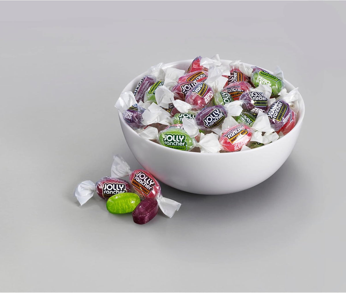 Jolly Rancher Zero Sugar candy in a glass bowl