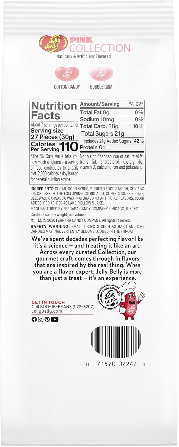 Jelly Belly bubble gum and cotton candy flavor pink jelly beans close up