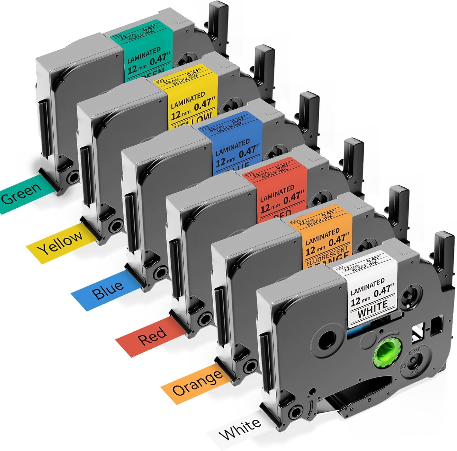 Anycolor replacement label tape six pack front view showing multiple colors