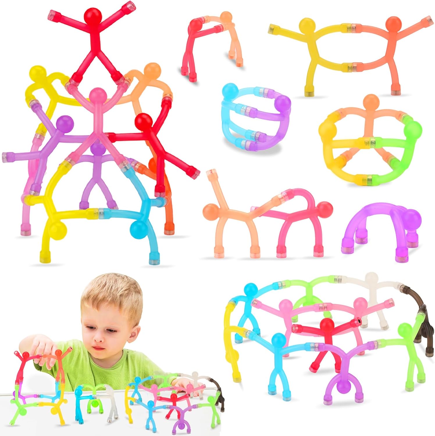 YOTNUS 24 Pieces Magnetic People travel toys front view showing colorful translucent figures.