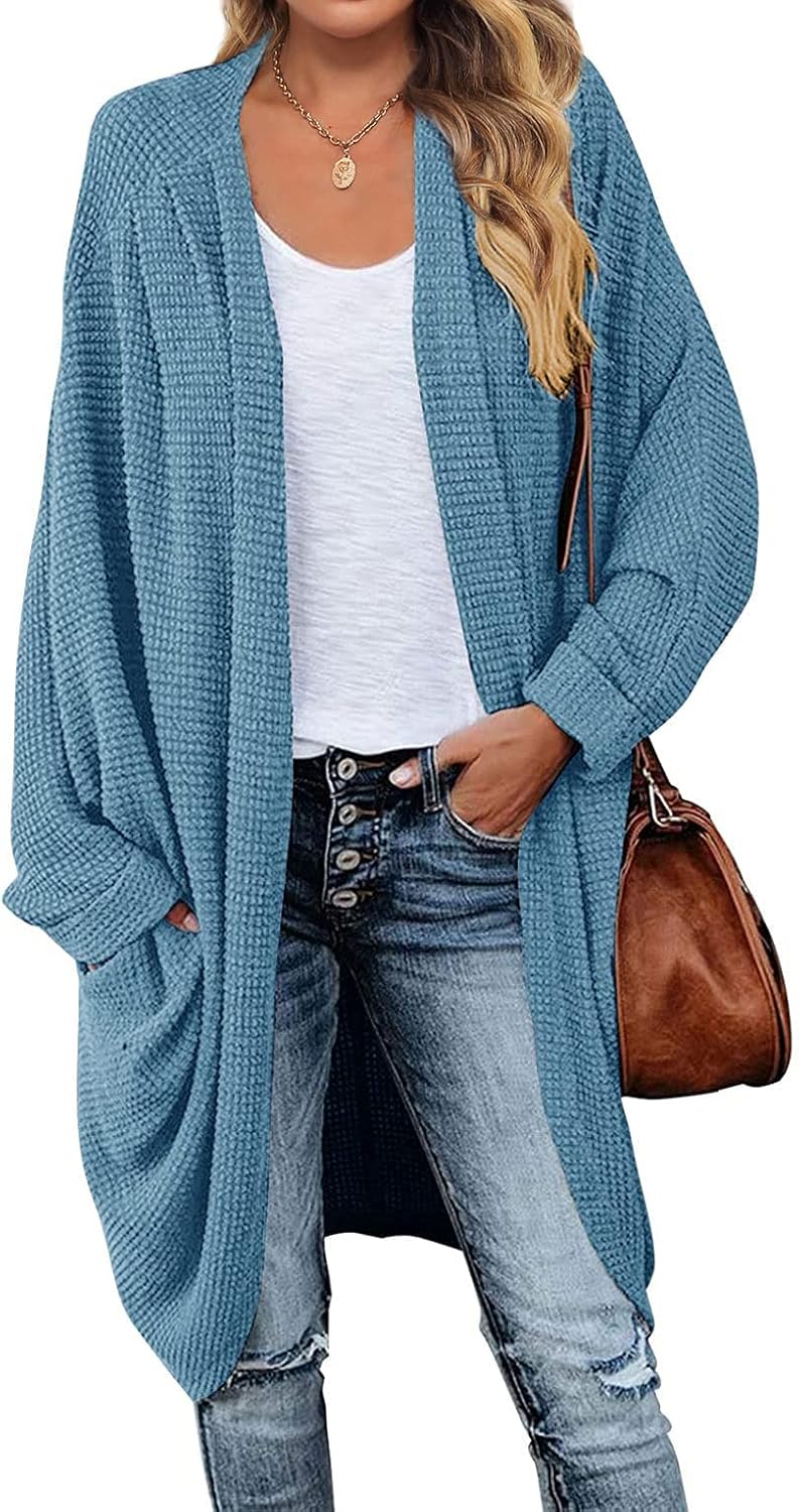 MEROKEETY Cardigan Sweaters for Women Oversized Long Cardigans Fall Outfits | Waffle Knit, Batwing Long Sleeve, Loose Fit, Open Front, Slouchy Casual Outwear, Cozy Sweater Coat, Winter Clothes - Image 10