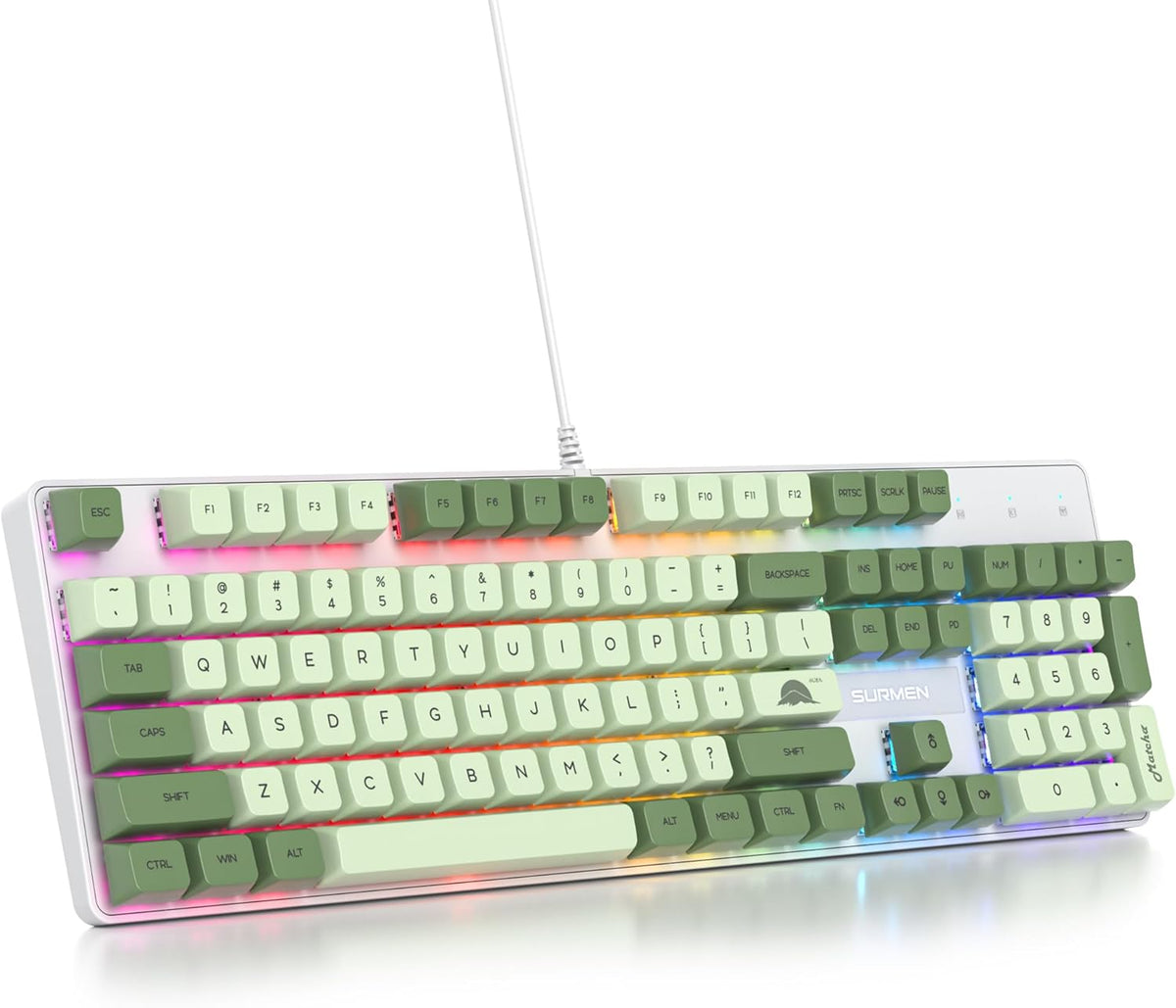 Surmen desktop mechanical keyboard connected to laptop
