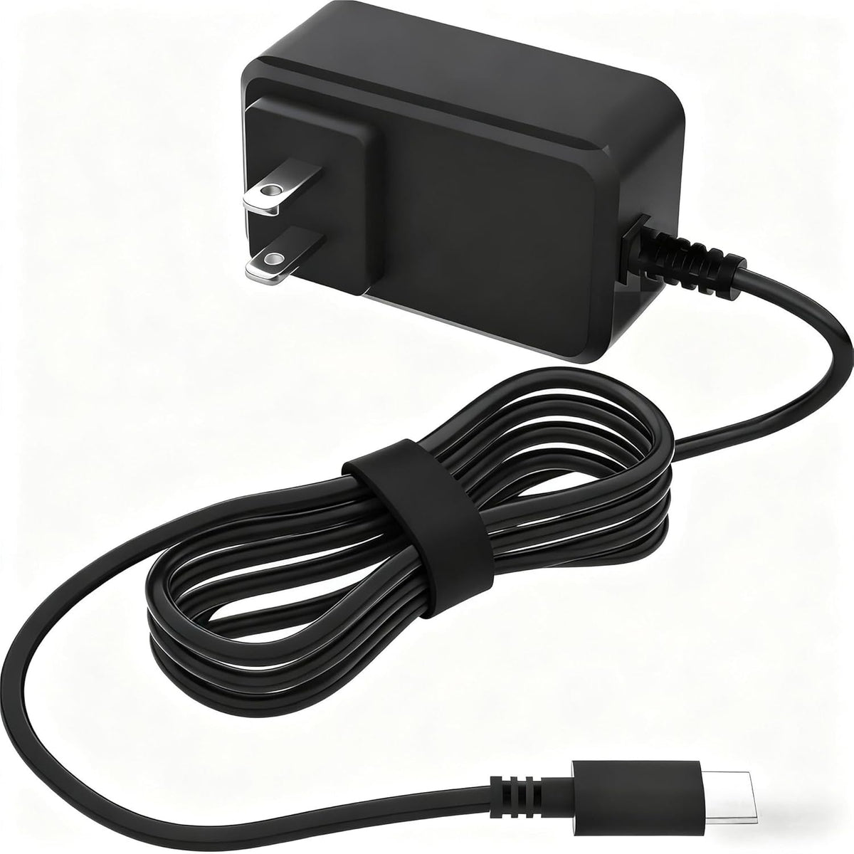 YLNYEUI Raspberry Pi 5 27W GaN power adapter front view showing matte black finish and US plug pins.