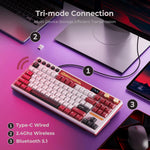 RK Royal Kludge M87 keyboard top corner highlighting the dual rotary control knobs
