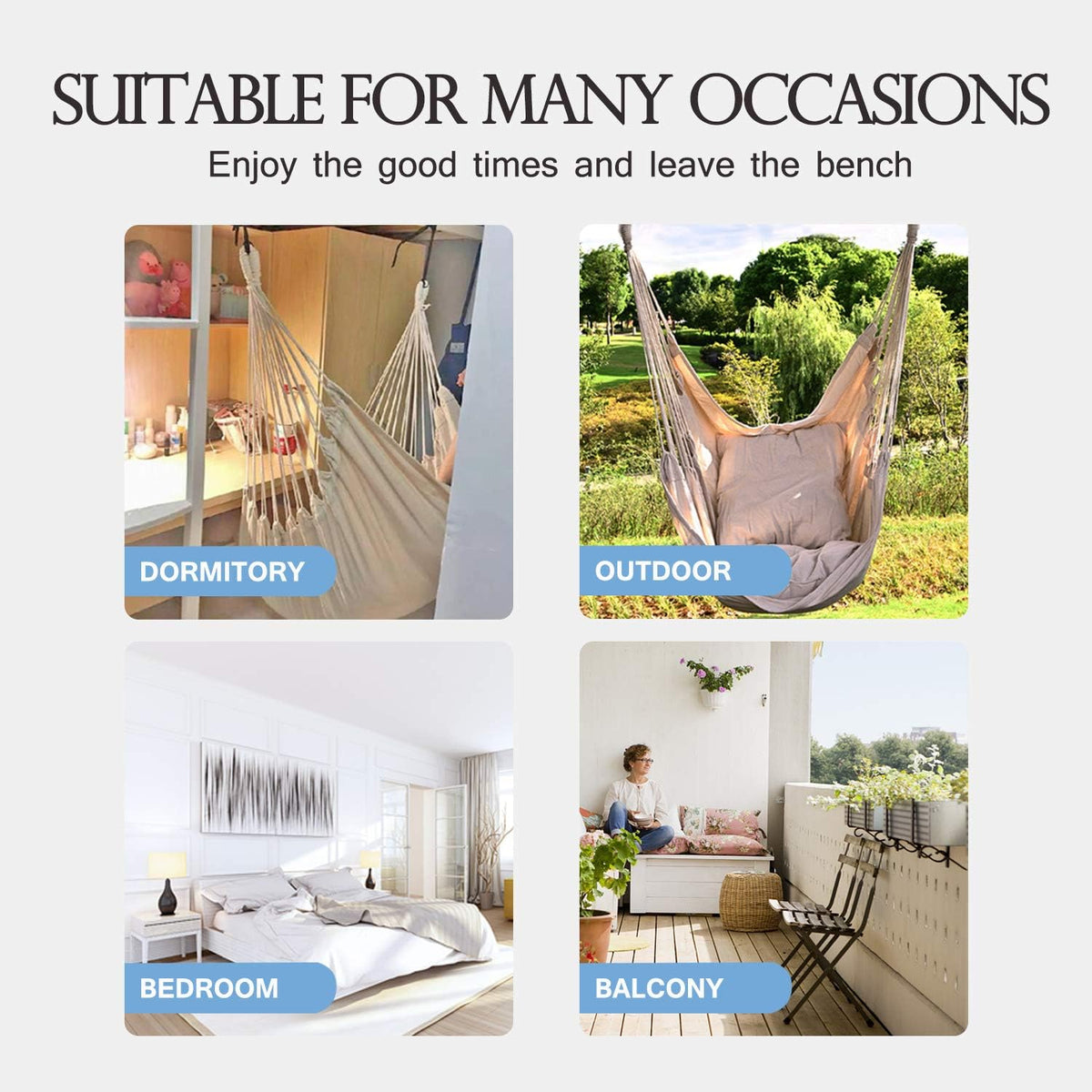 Hommtina hanging chair installed in bedroom corner