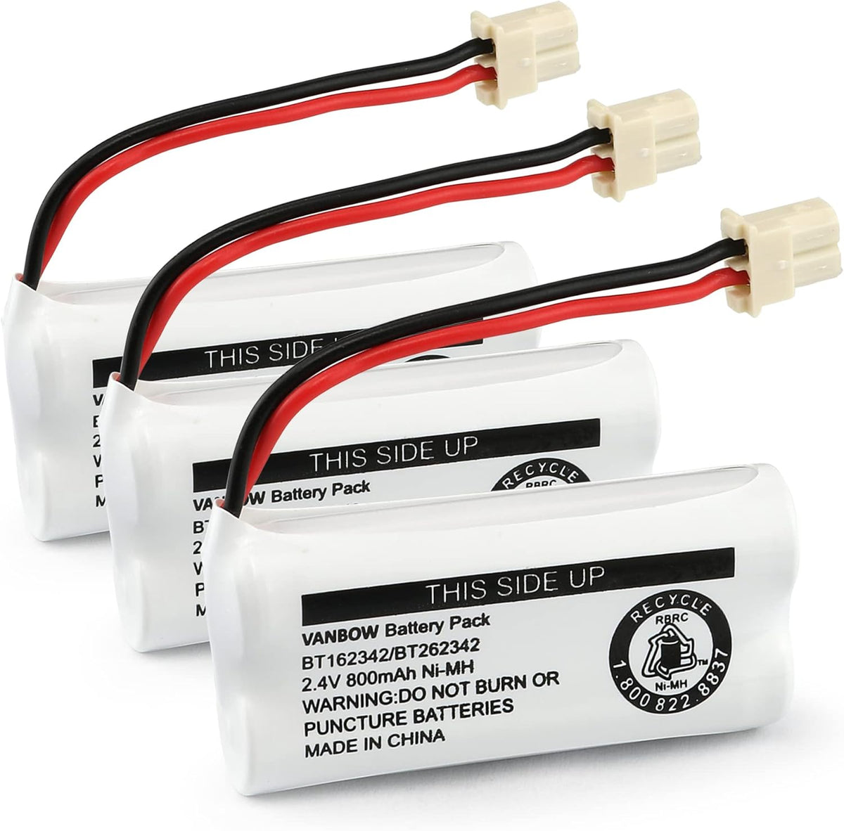 VANBOW cordless phone battery pack front view showcasing the two point four volt connection layout.