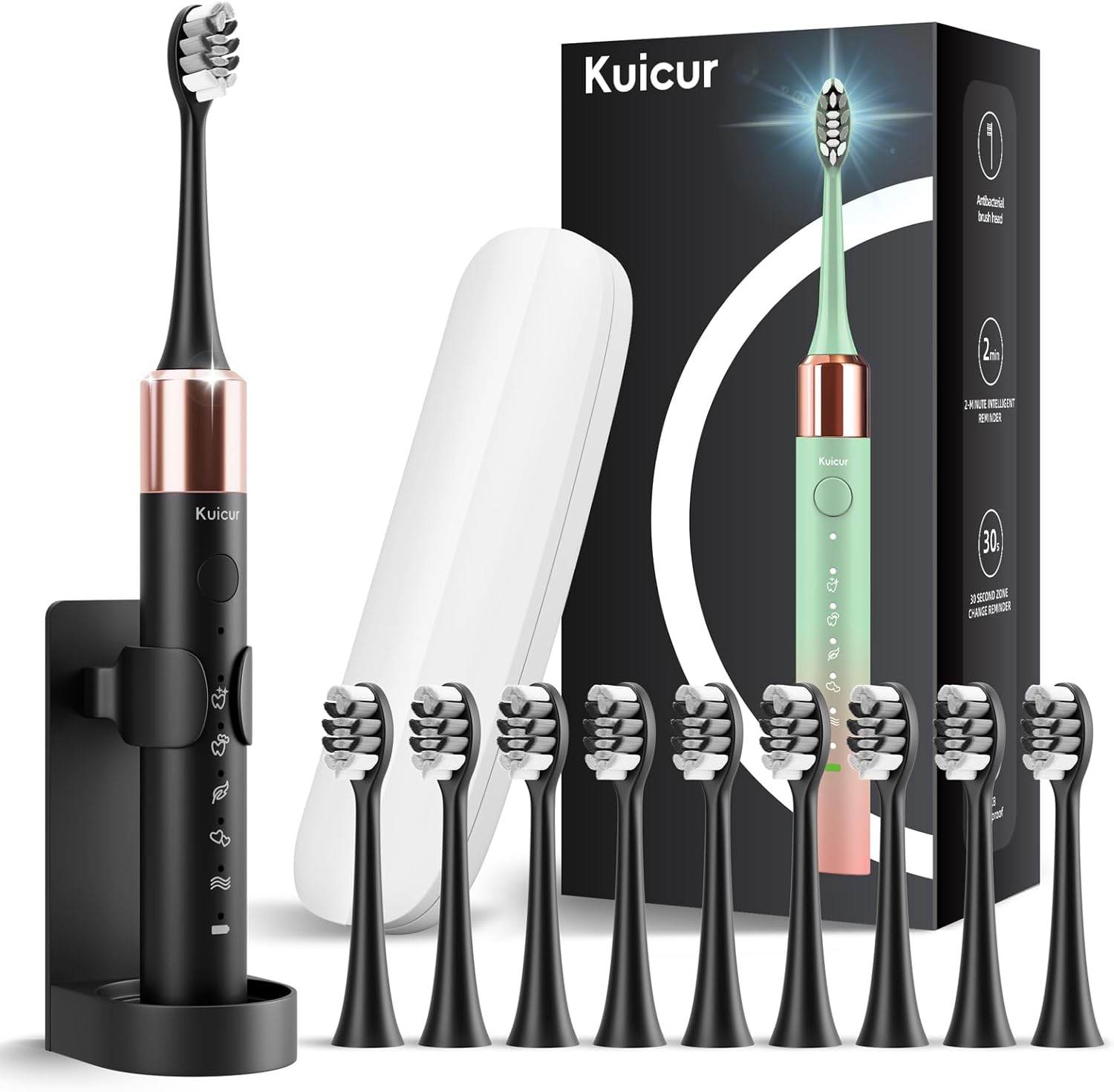 Kuicur sonic electric toothbrush black front view