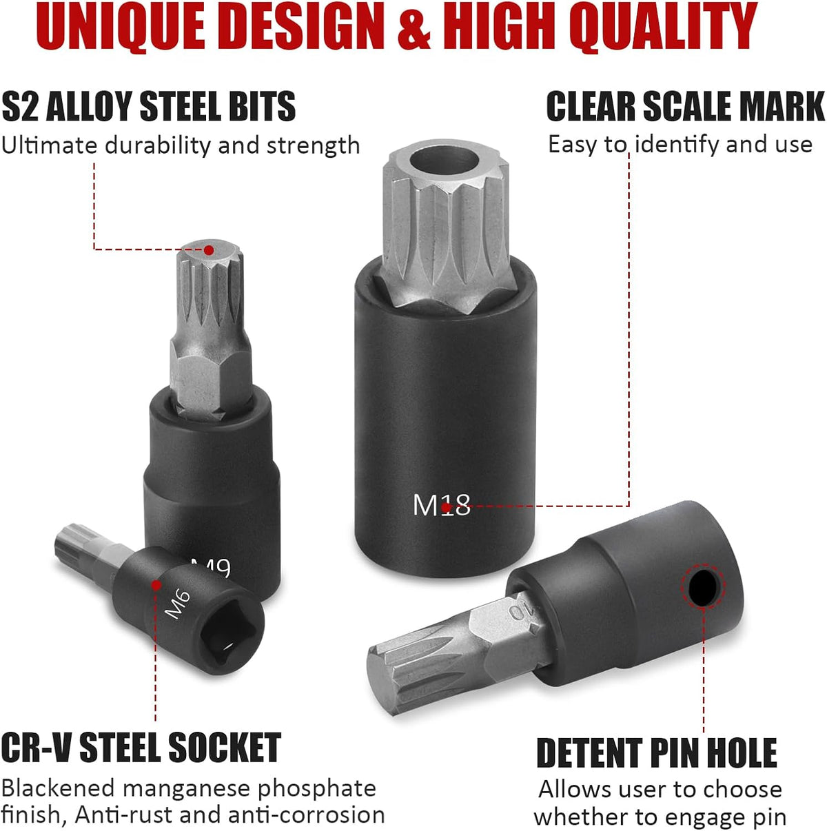 Rimkolo XZN spline bit sockets showing drive sizes and markings