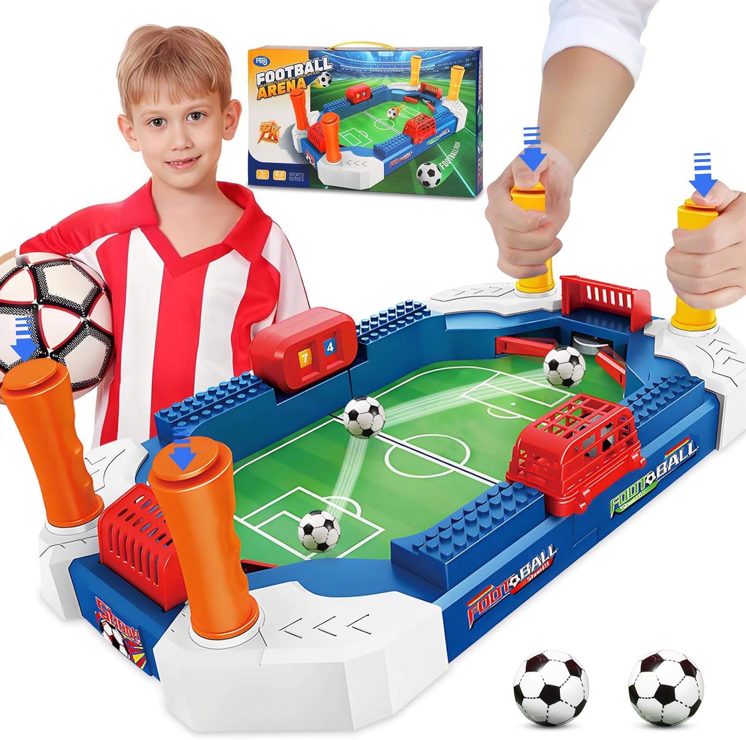 SOGLIM mini foosball table soccer board game front view showing compact pitch layout and control rods