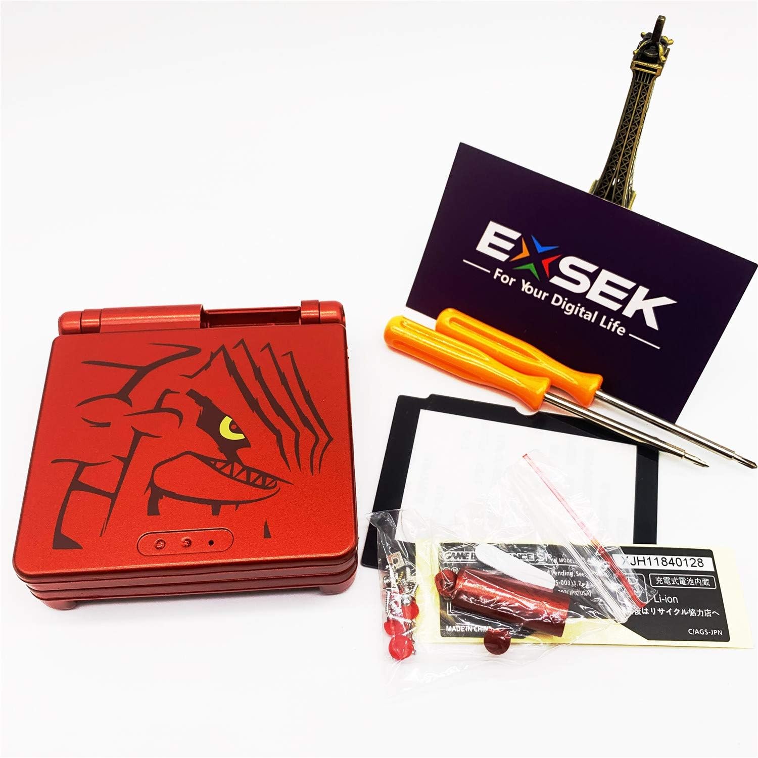 Exsek Gameboy Advance SP replacement housing shell ruby red front view