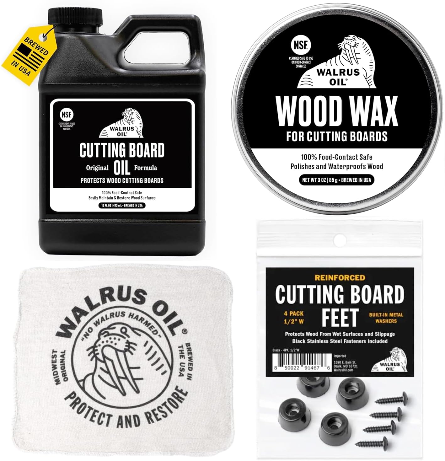 Walrus Oil cutting board conditioner and wax complete kit front view
