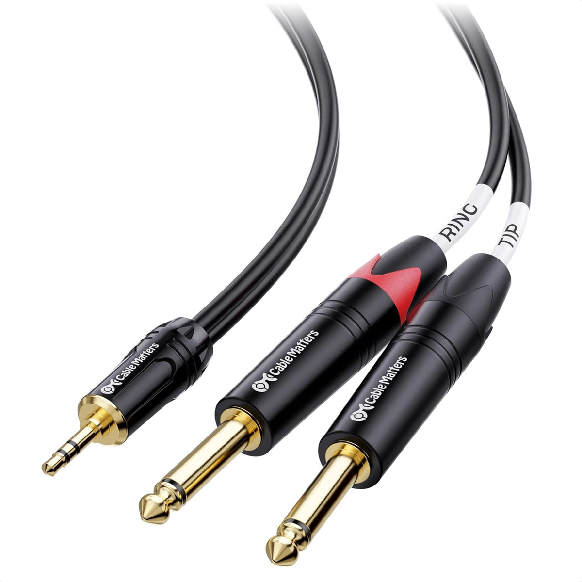 Cable Matters 3.5mm TRS to Dual 6.35mm TS breakout cable front view