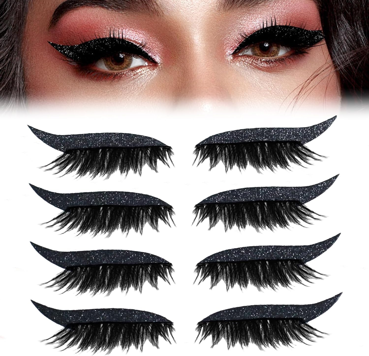 4 Pairs Lazy Eye Shadow Eyelash Patch, New Reusable Adhesive Eyelashes, Lazy Eyeshadow Fast Eye Makeup Stickers, Natural Waterproof Eyelashes Makeup Stickers for Party, Prom (Black) - Image 1