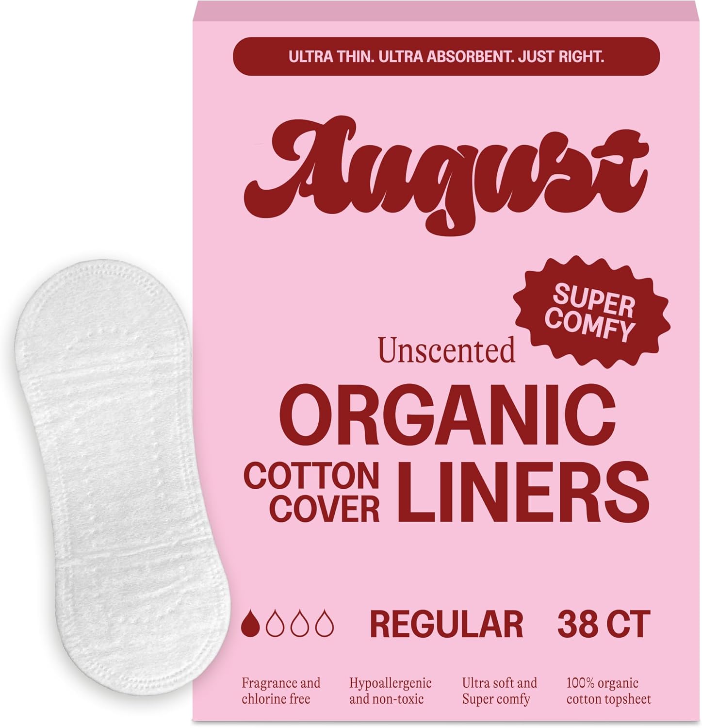 August Organic Panty Liners for Women and Anyone Who Menstruates, Made with Organic Cotton, 38 Daily Liners for Women, Toxin & Fragrance Free, Hypoallergenic Cotton - Image 1