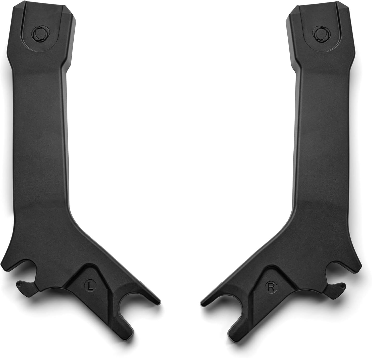 Bugaboo Butterfly 2 car seat adapters in black shown attached to a stroller frame