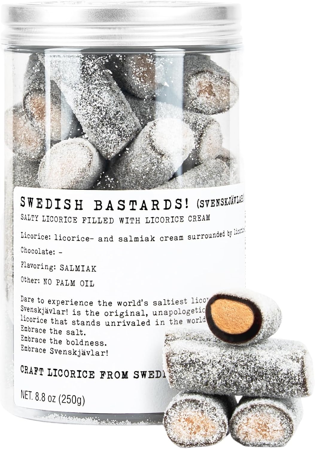 Haupt Lakrits Smålänningar open container revealing textured dark licorice pieces