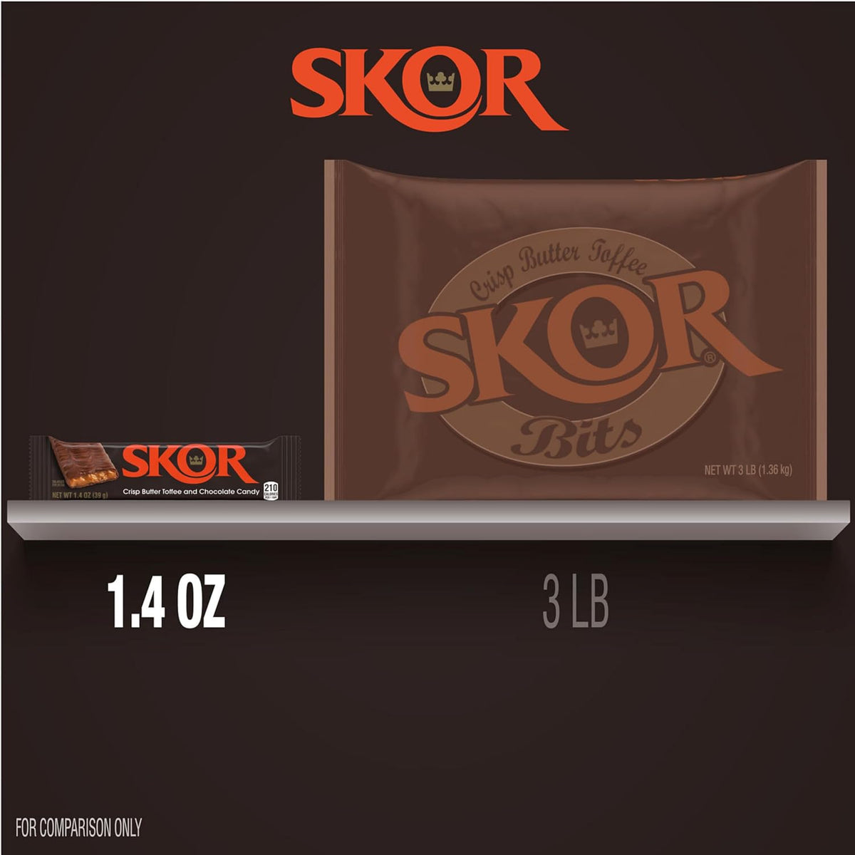 Individually wrapped Skor crisp butter toffee candy bar back label