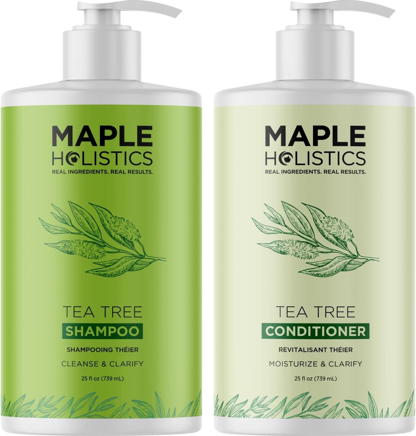 Tea Tree Shampoo and Conditioner Set - Sulfate Free Clarifying Shampoo and Conditioner for Oily Hair & Scalp Care with Australian Tea Tree Oil - Complete Dry Scalp Treatment for Build Up (25 Fl Oz) - Image 1