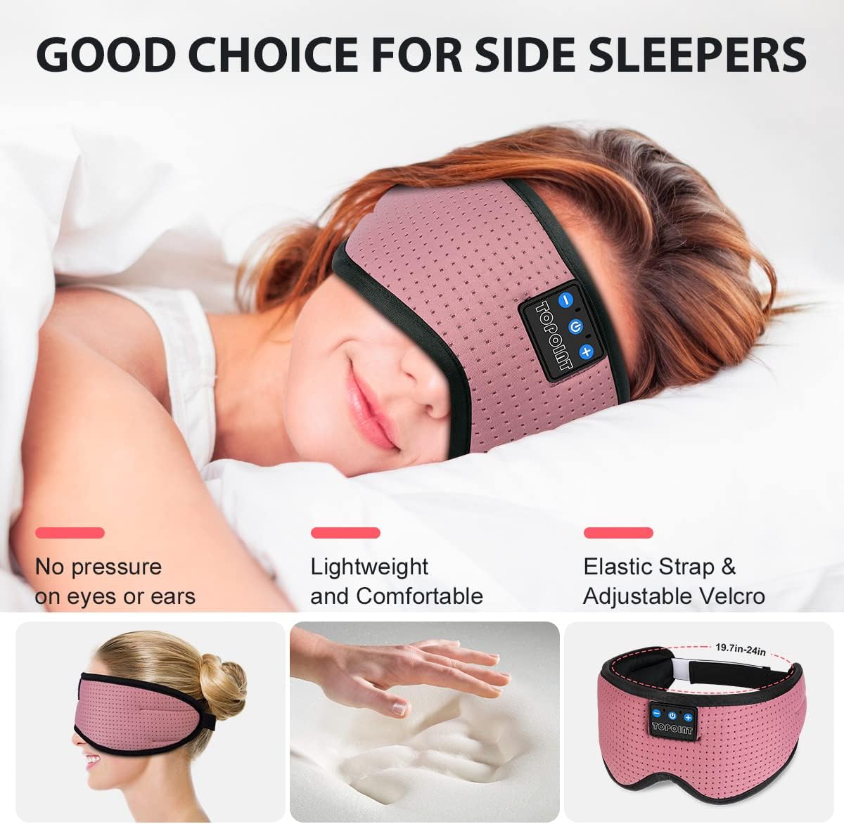 Topoint silk sleep mask USB charging port detail
