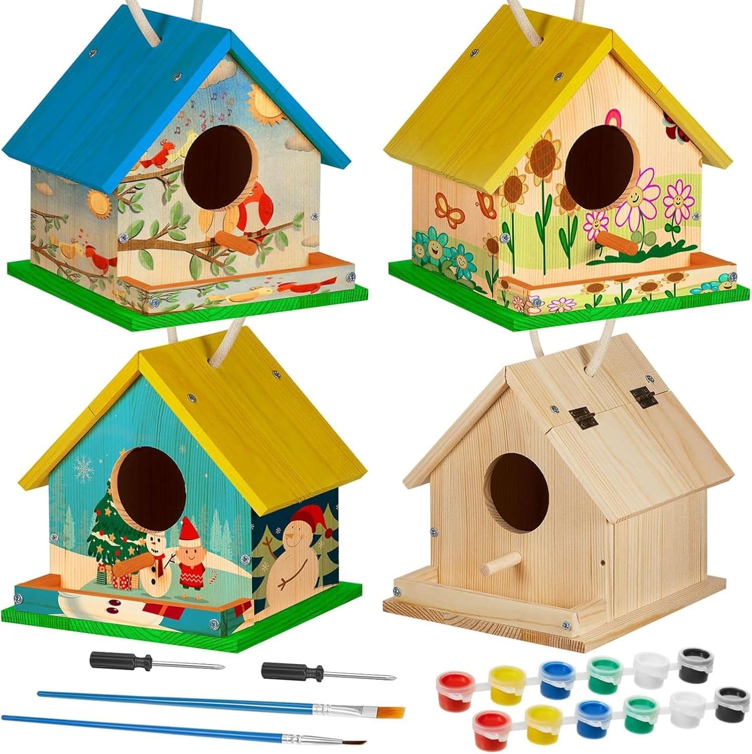 Liliful 2 sets wooden DIY birdhouse kit front view for kids and adults
