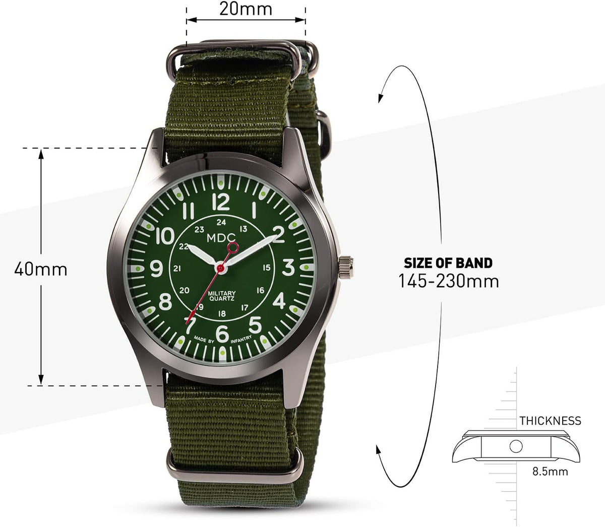 Infantry MDC field watch worn on wrist
