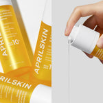 Authentic APRILSKIN vegan and cruelty free clarifying serum bottle placed on a clean background.