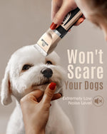 Oneisall pet hair trimmer showing the integrated digital LCD battery percentage screen.