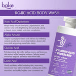 BAKE 2% Kojic Acid Body Wash demonstrating texture and gel consistency