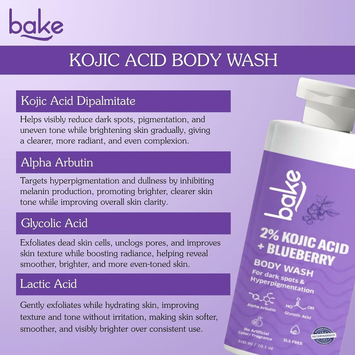BAKE 2% Kojic Acid Body Wash demonstrating texture and gel consistency
