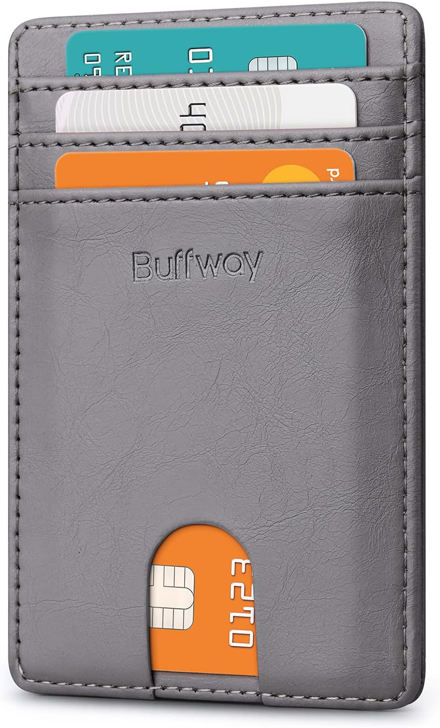 Buffway Mens Slim Wallet, Minimalist Thin Front Pocket Leather Credit Card Holder with RFID Blocking for Work Travel - Image 1