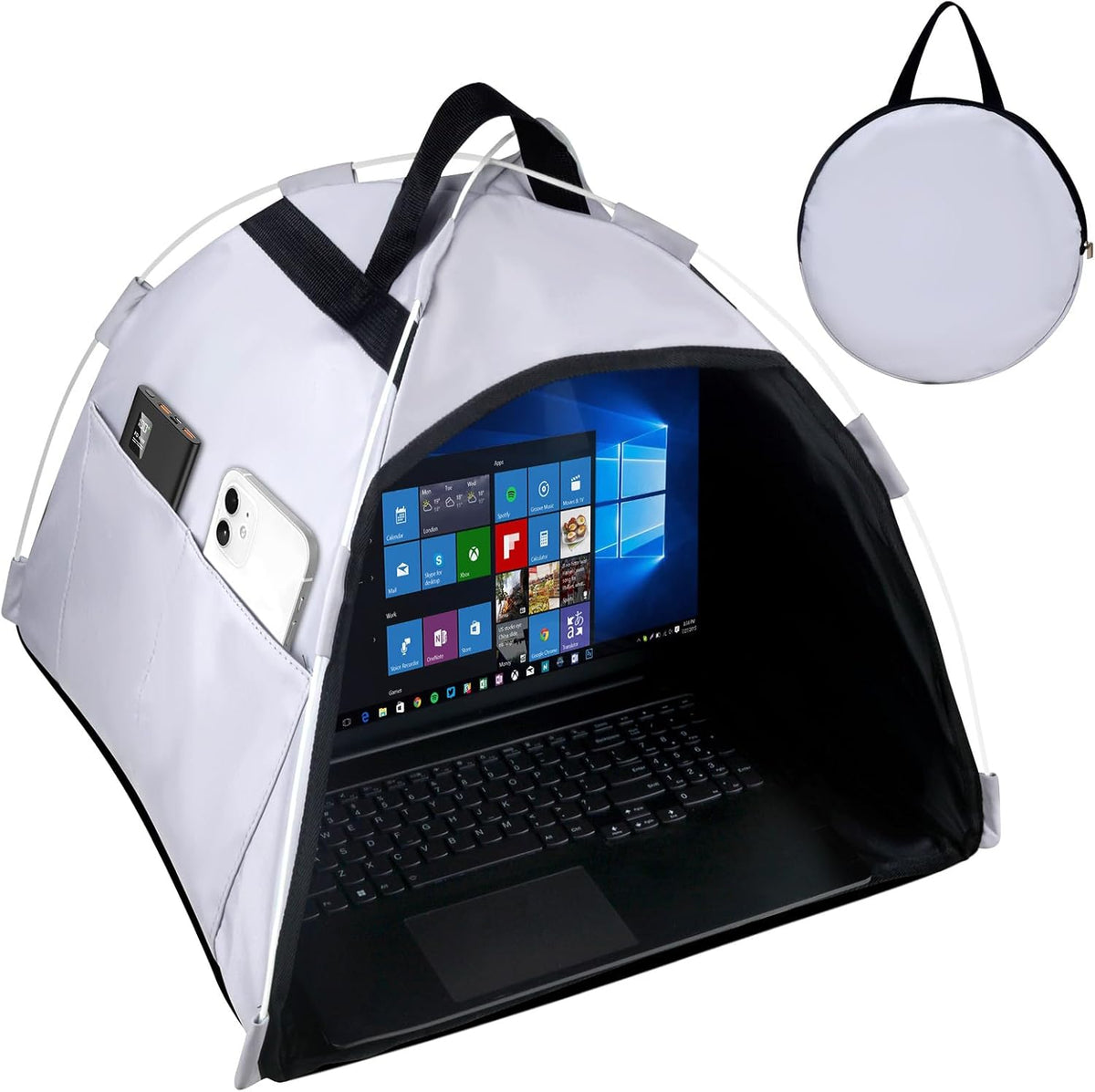 HoYiXi universal laptop sun shade front view showing anti-glare screen protection tent