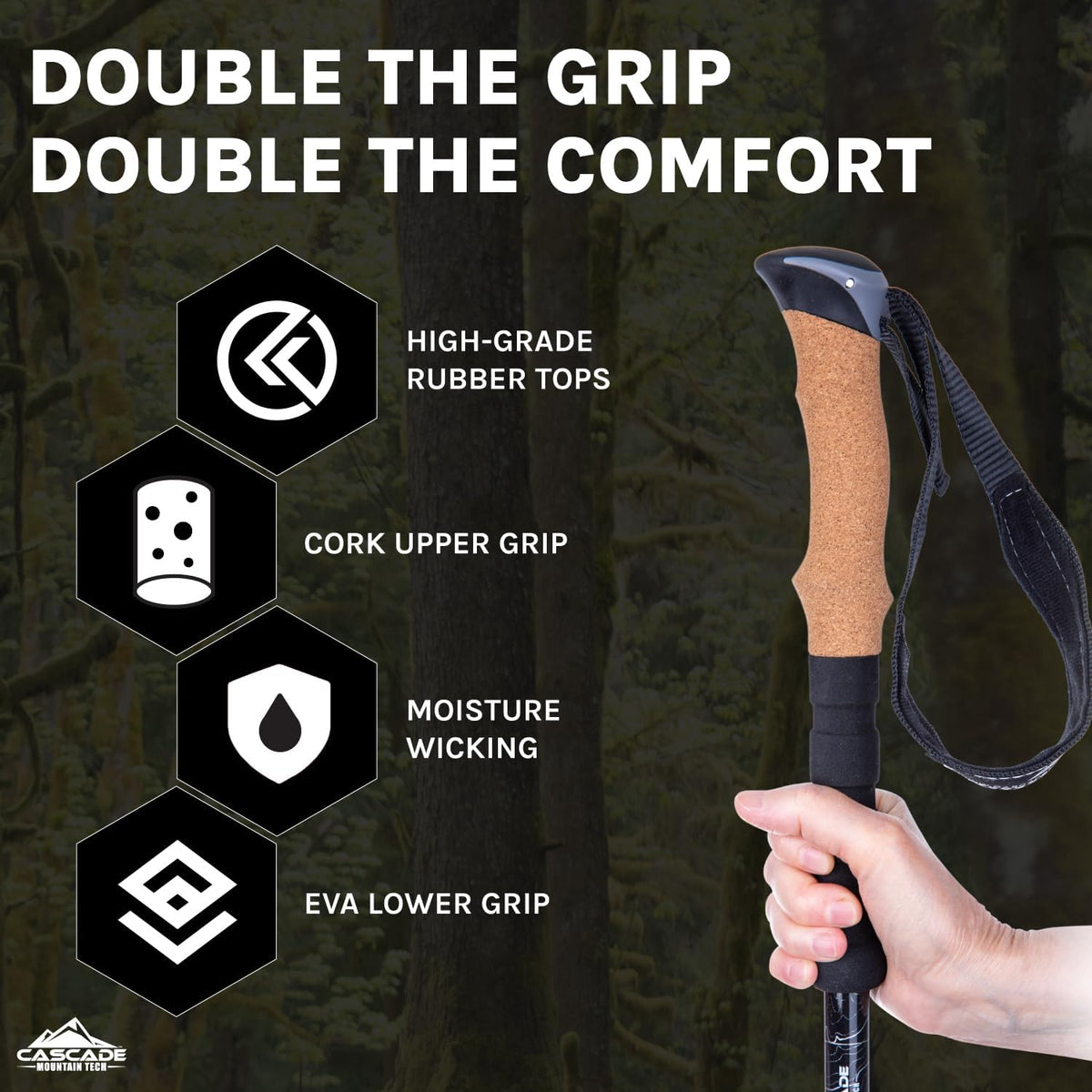 Cascade Mountain Tech trekking poles extended EVA foam lower handle
