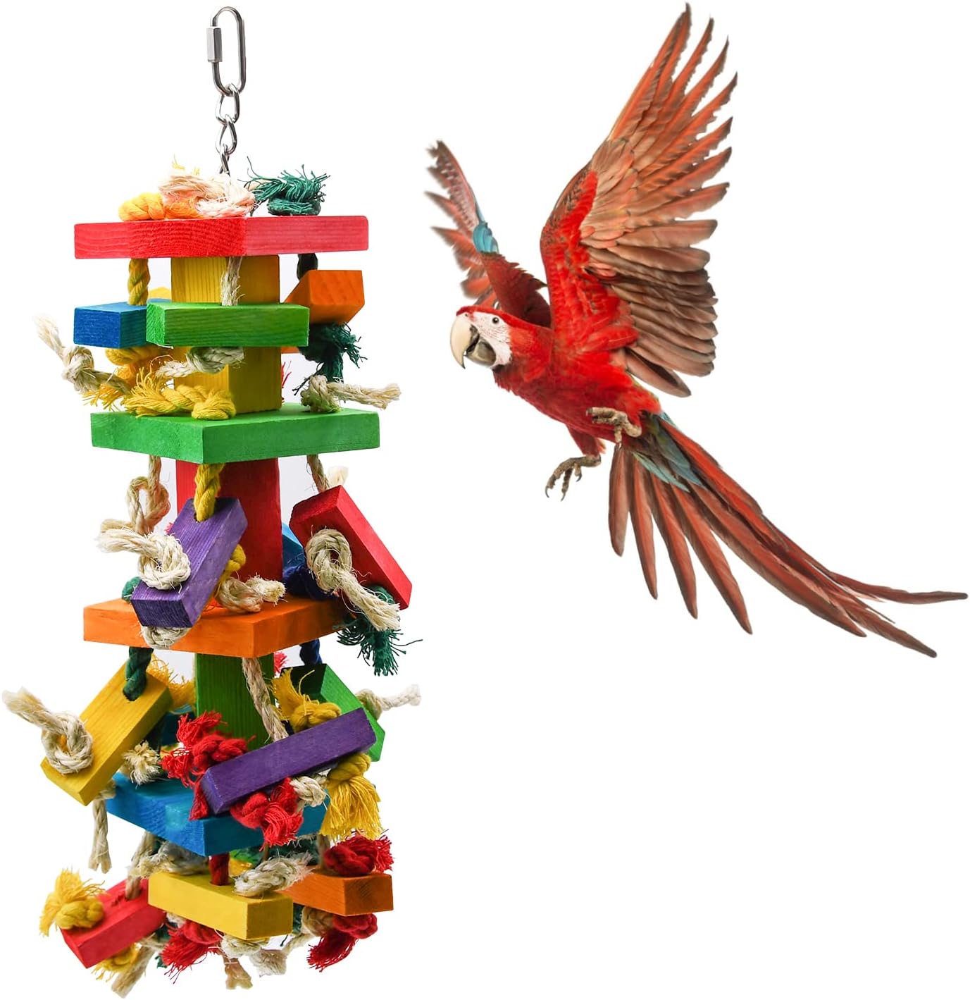 RUBY.Q Large Parrot Toy front view premium wooden bird chewing accessory