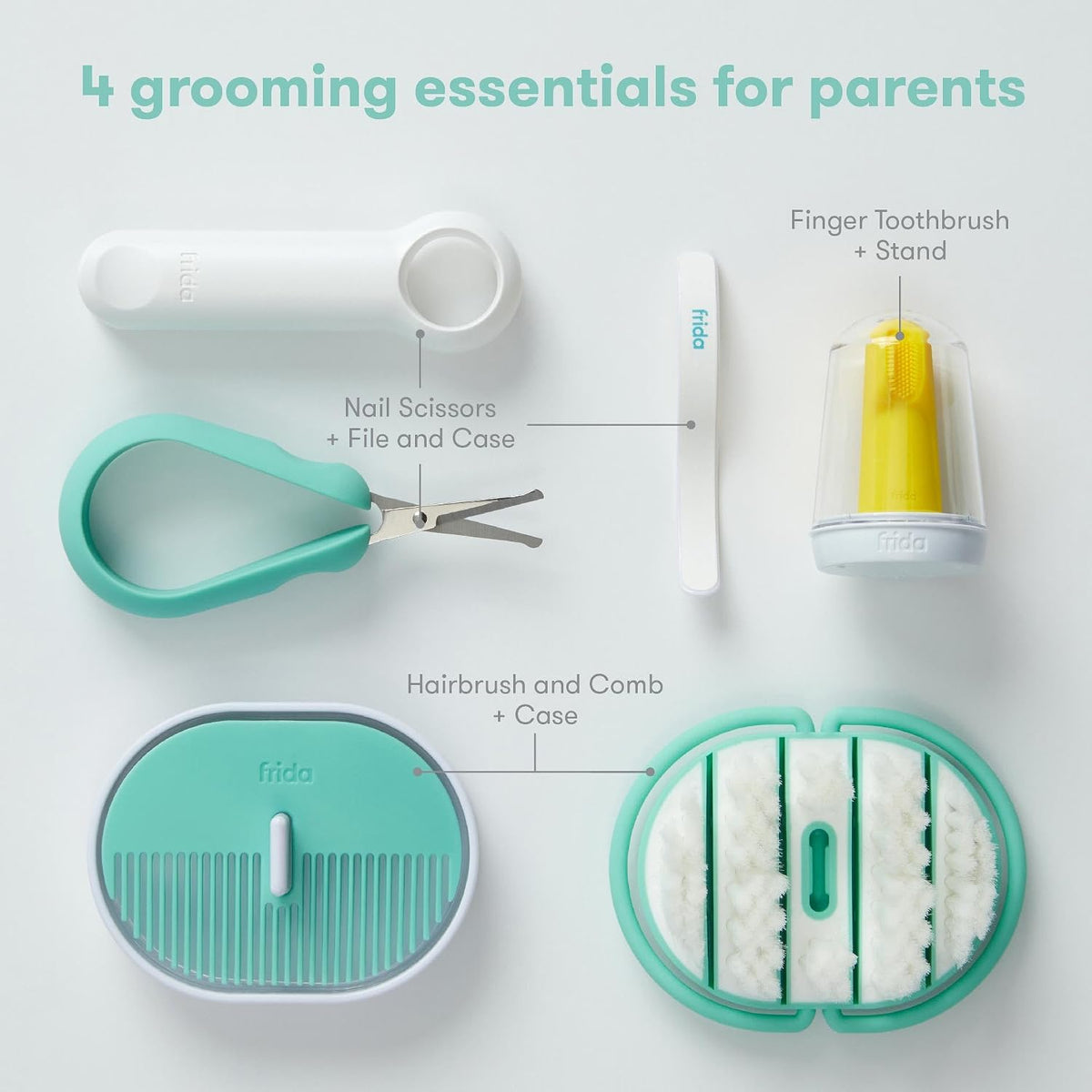 Frida baby double-sided finger brush with storage stand for oral care