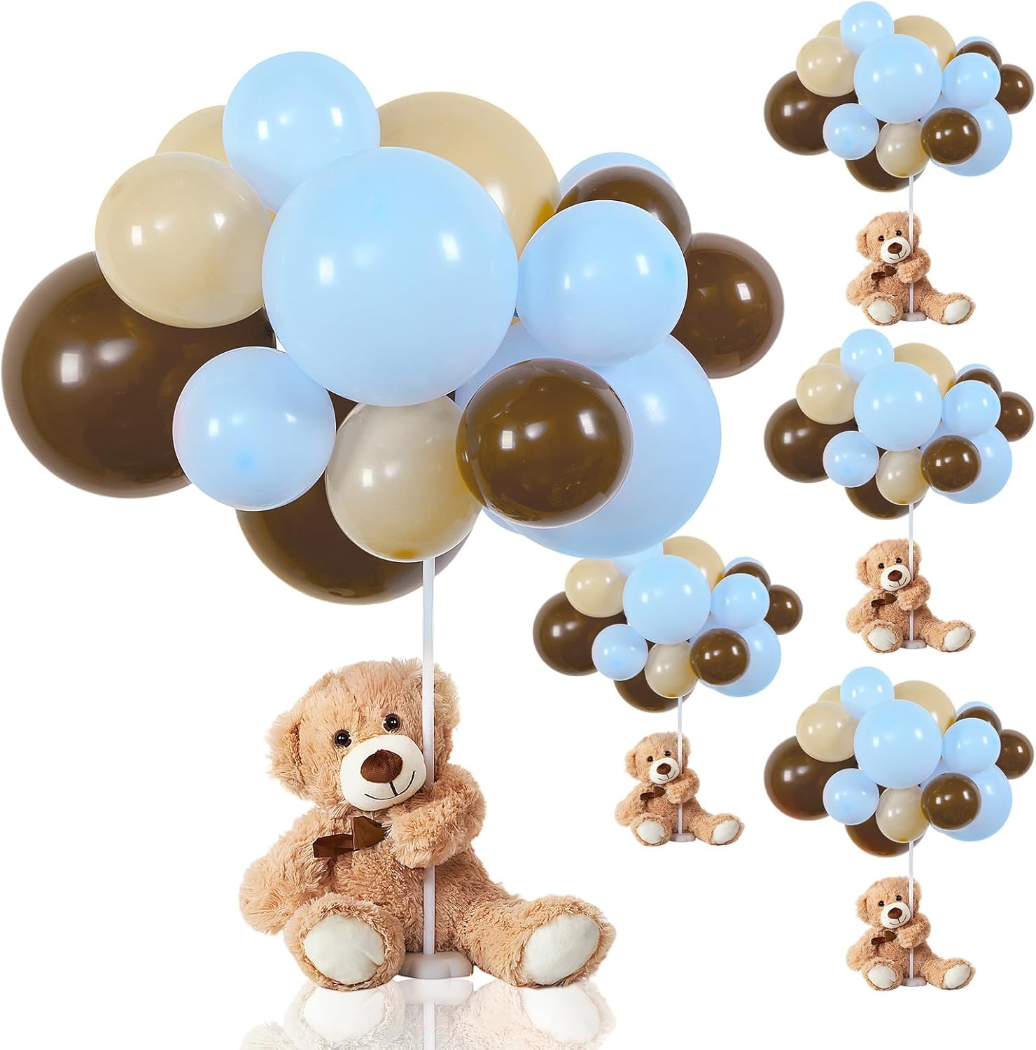 Meooeck bear baby shower party decorations front view displaying brown nude and blue balloon kit