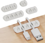 GLUIT adhesive desktop cable organizer front view showing white five pack system