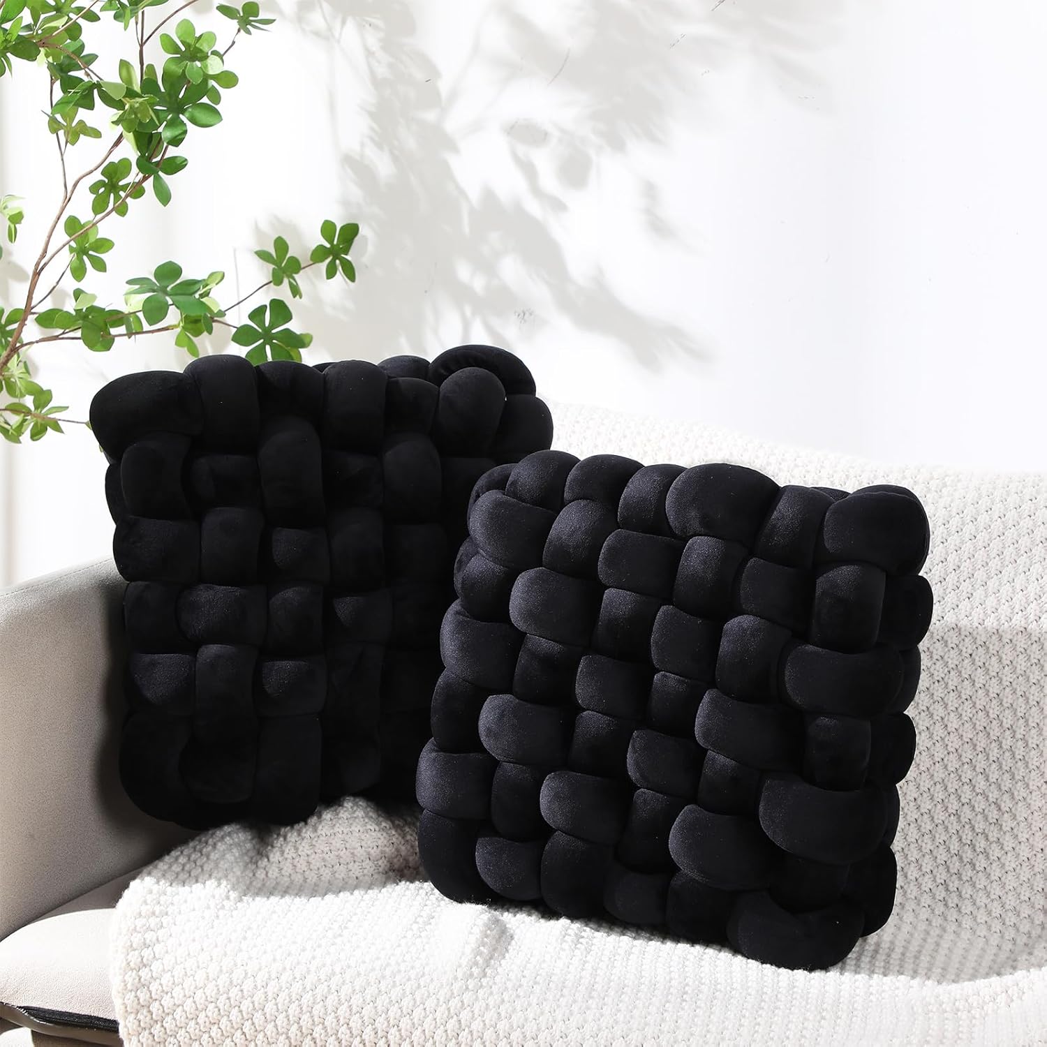 Wenqik 2 pieces square knot throw pillows front view